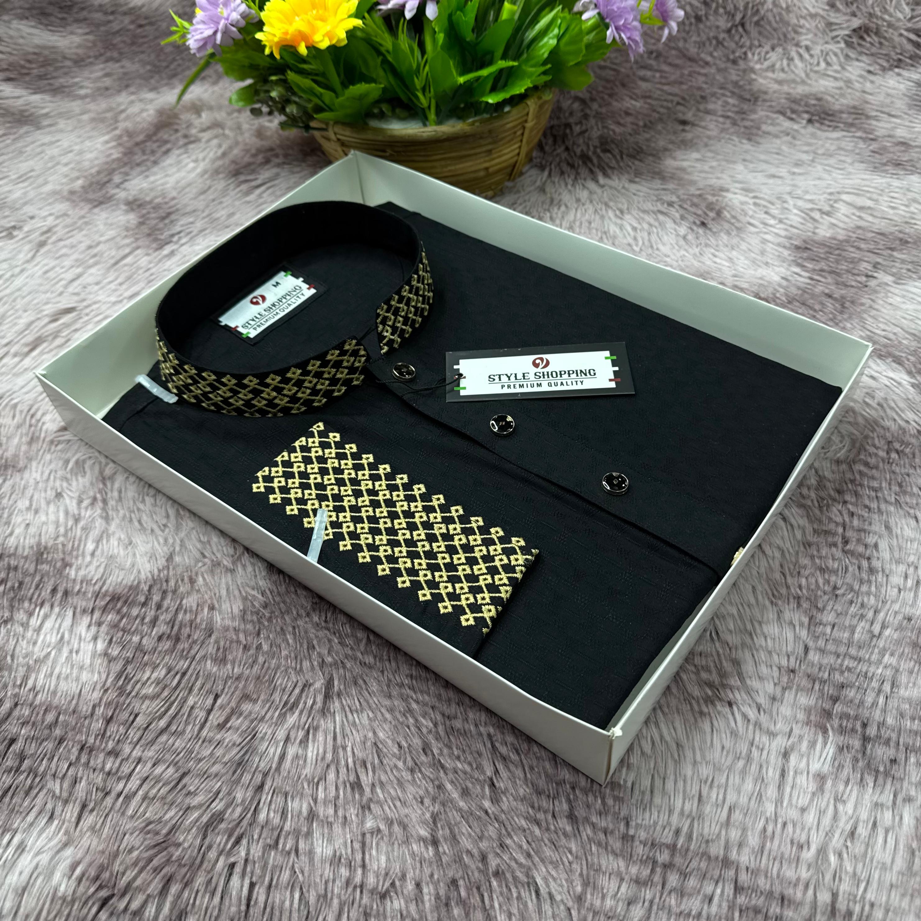 Eid Collection 2026 Black Zic-Zac Embroidery Punjabi (P-3357)