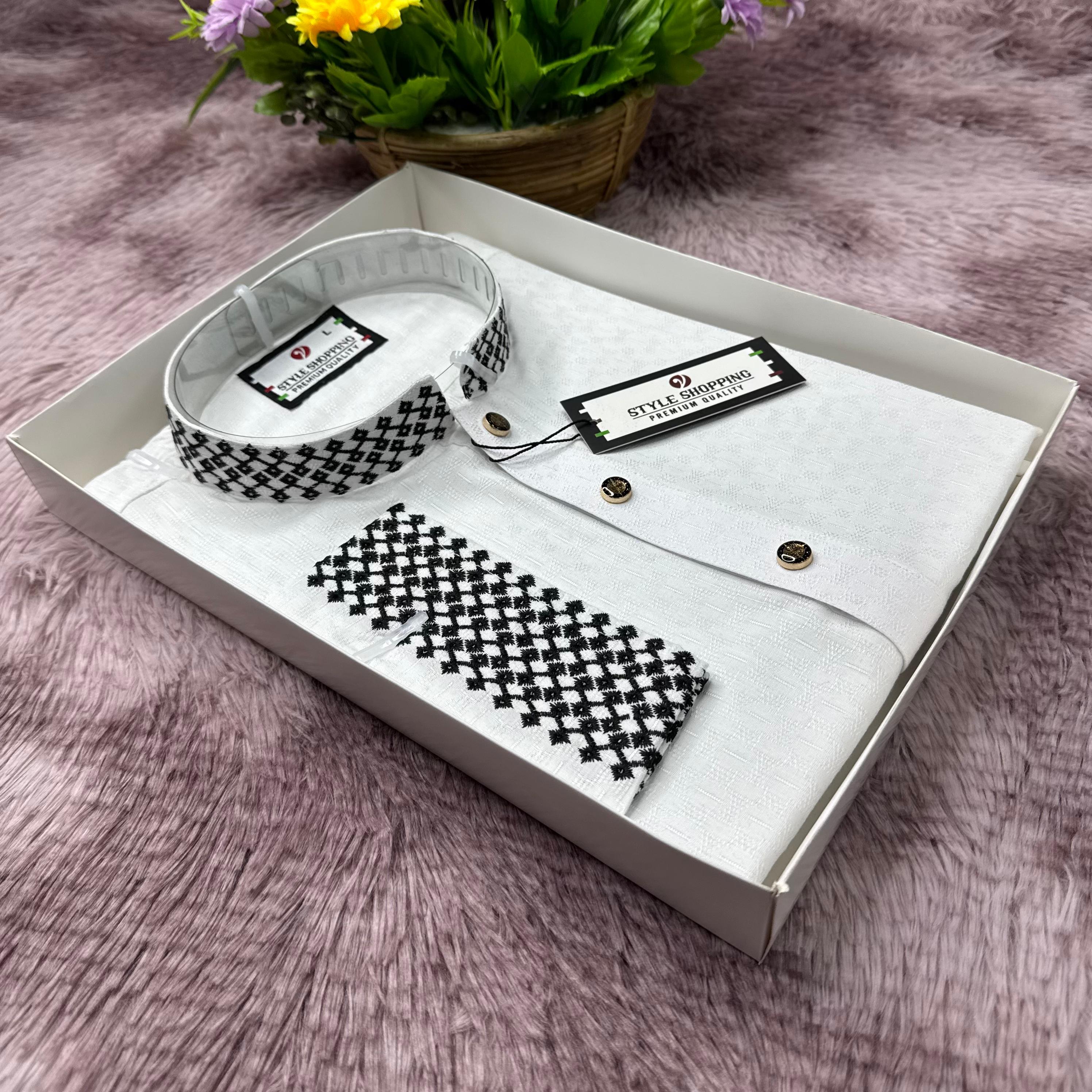 Eid Collection 2026 White Zic-Zac Embroidery Punjabi (P-3356)