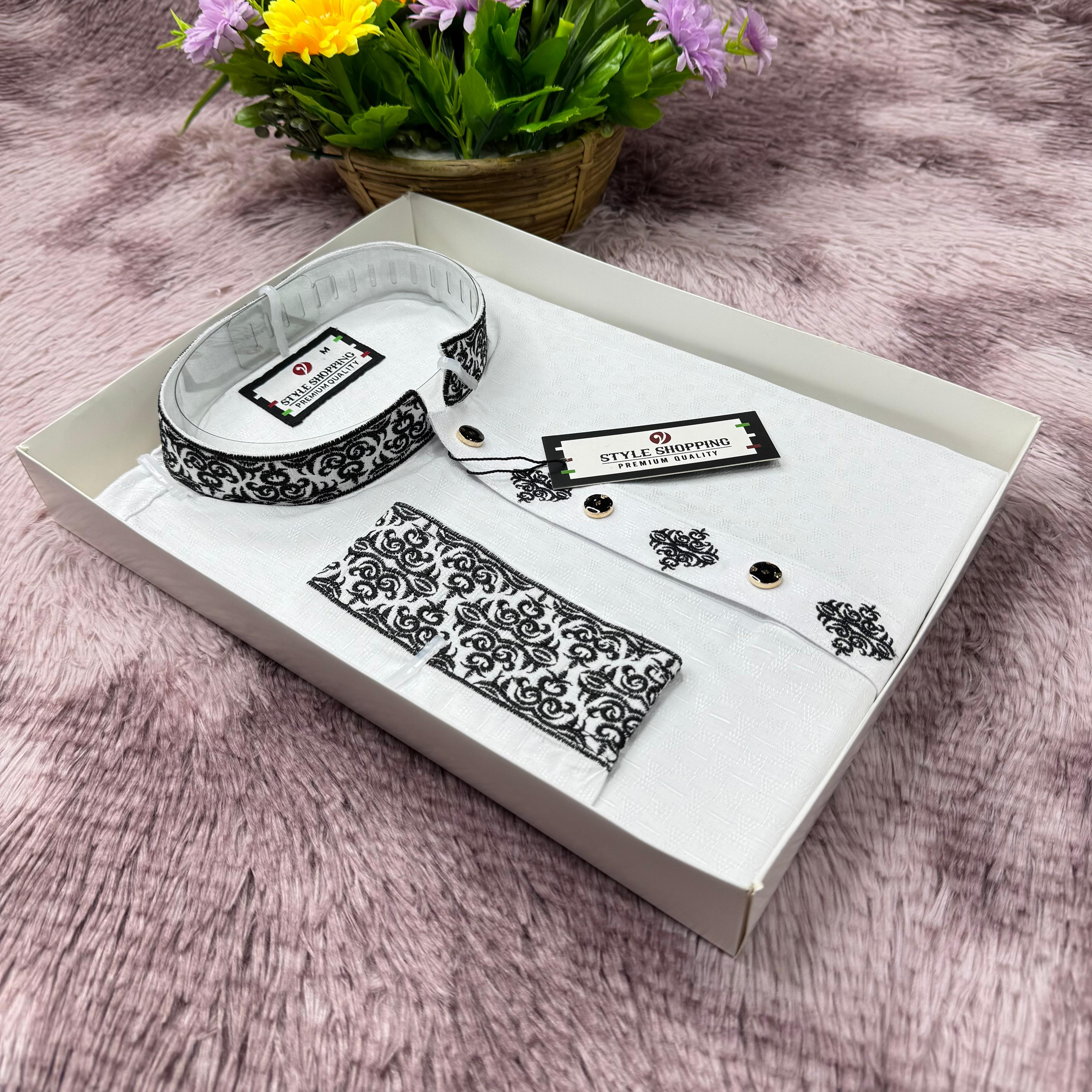 Eid Collection 2026 White-Black Pattern Embroidery Punjabi (P-3355)