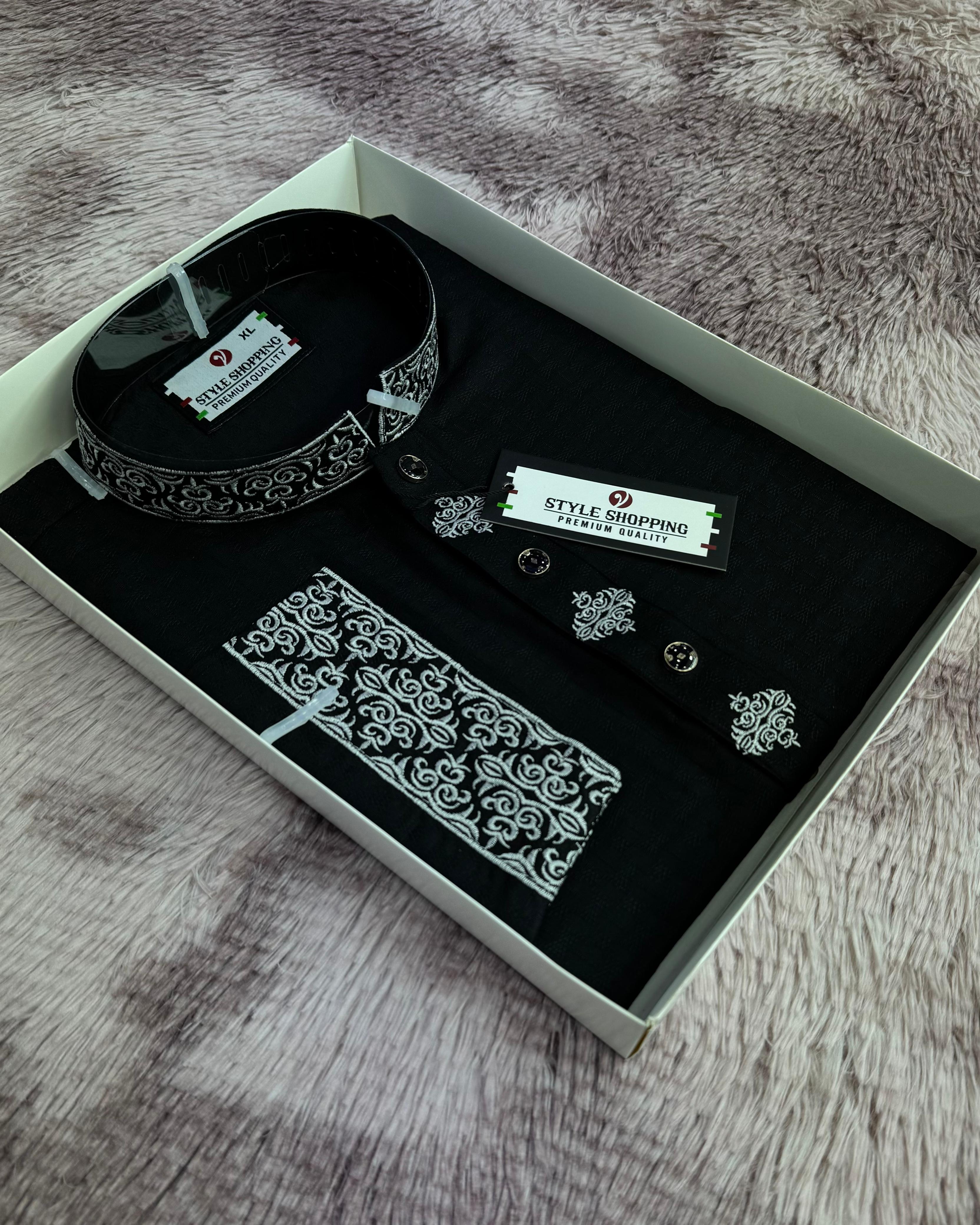 Eid Collection 2026 Black-Silver Pattern Embroidery Punjabi (P-3354)