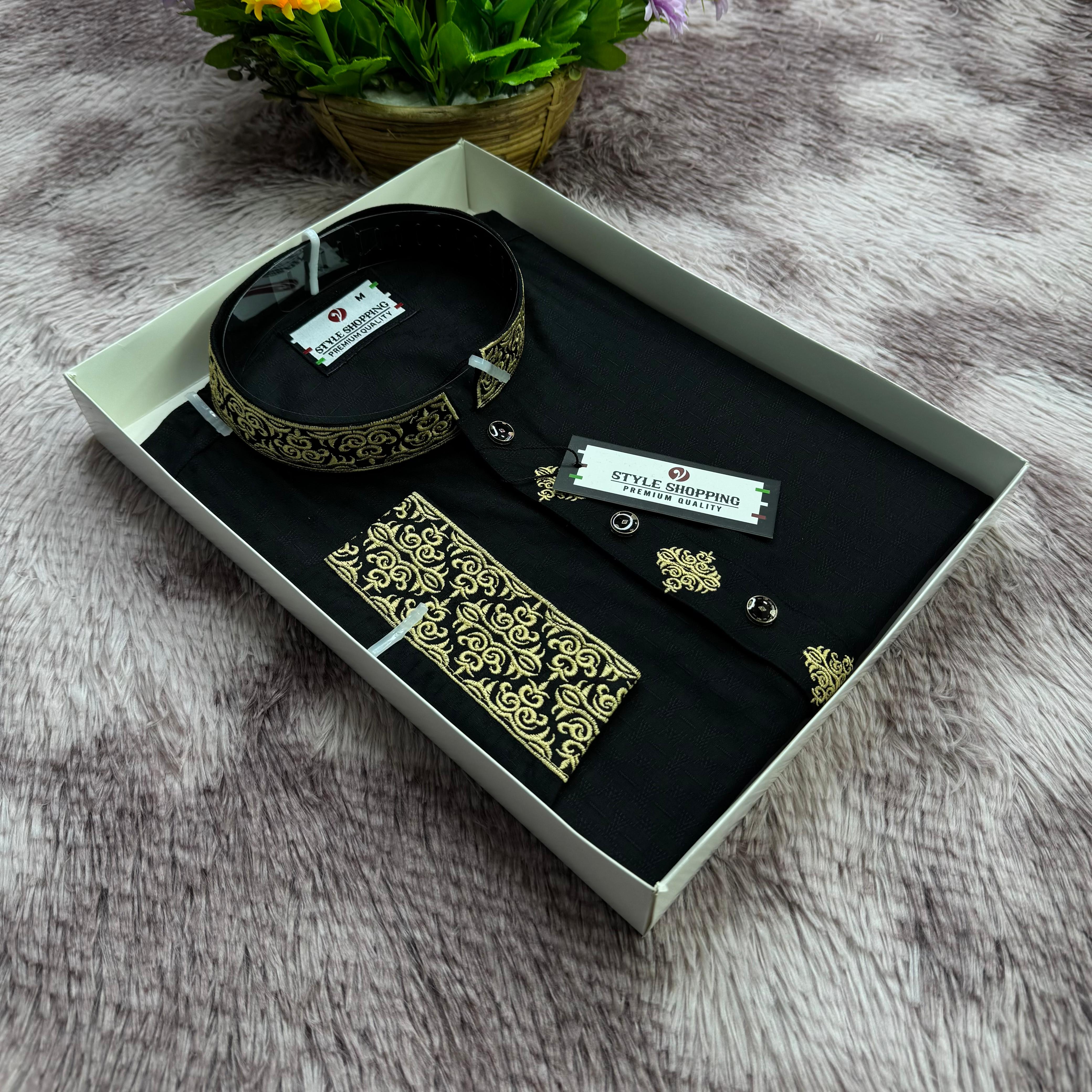 Eid Collection 2026 Black-Golden Pattern Embroidery Punjabi (P-3353)